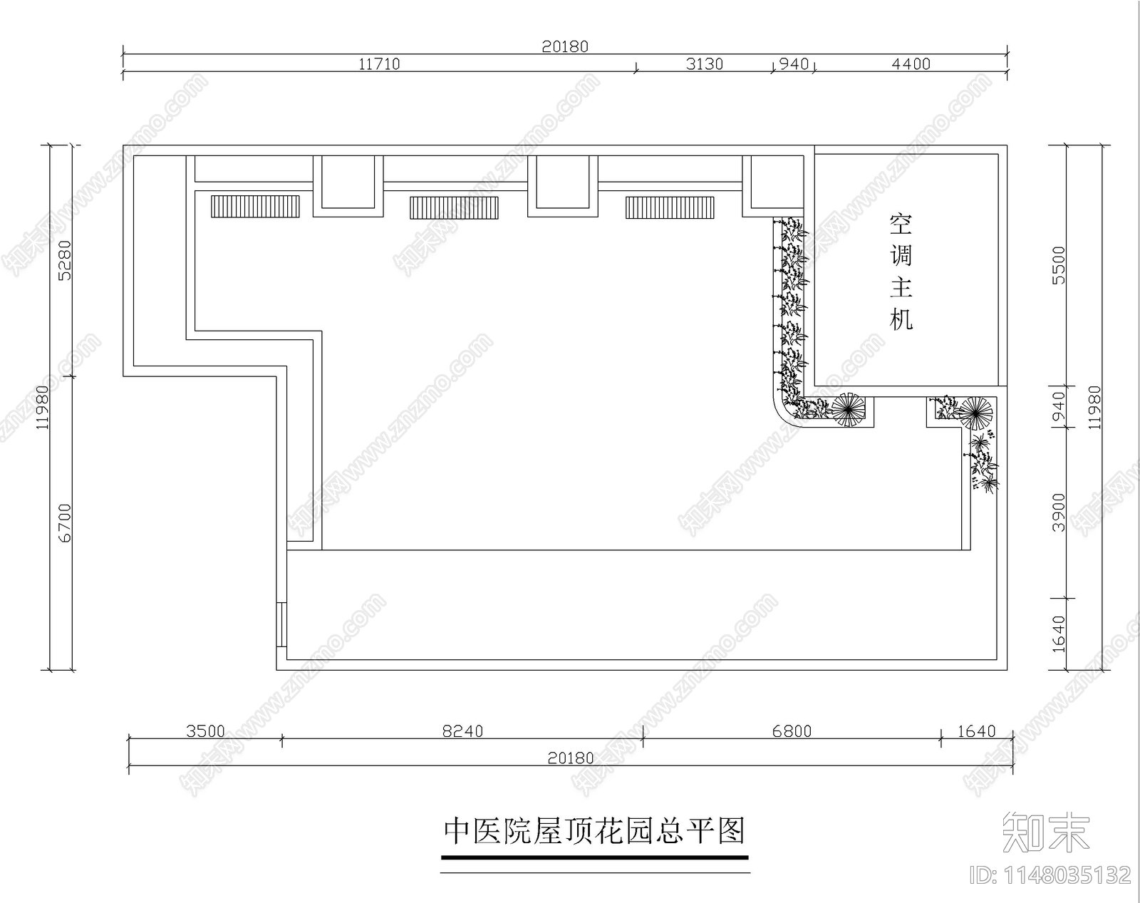 6个中医院屋顶花园景观平面图施工图下载【ID:1148035132】