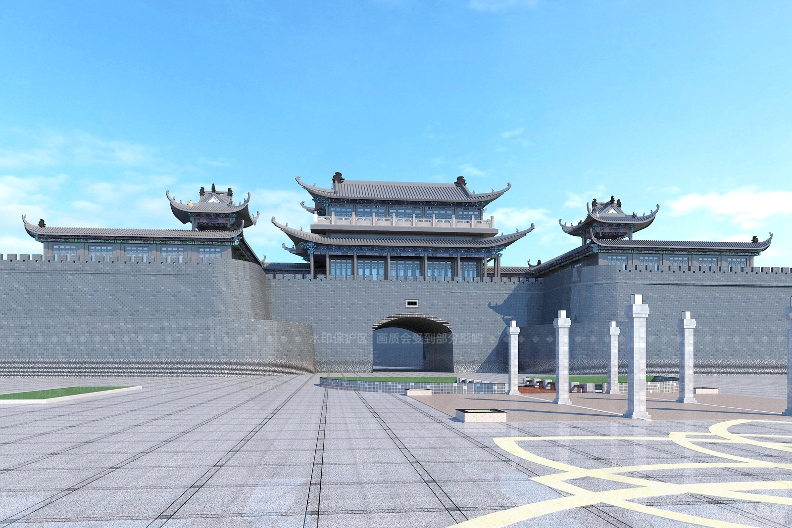 中式古建城墙3D模型下载【ID:1148035505】