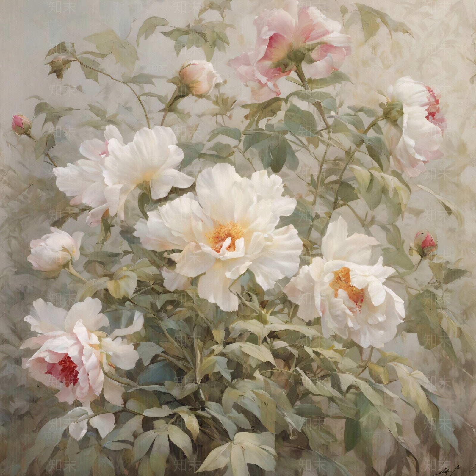 花卉牡丹后花园植物壁画贴图下载【ID:1148036145】