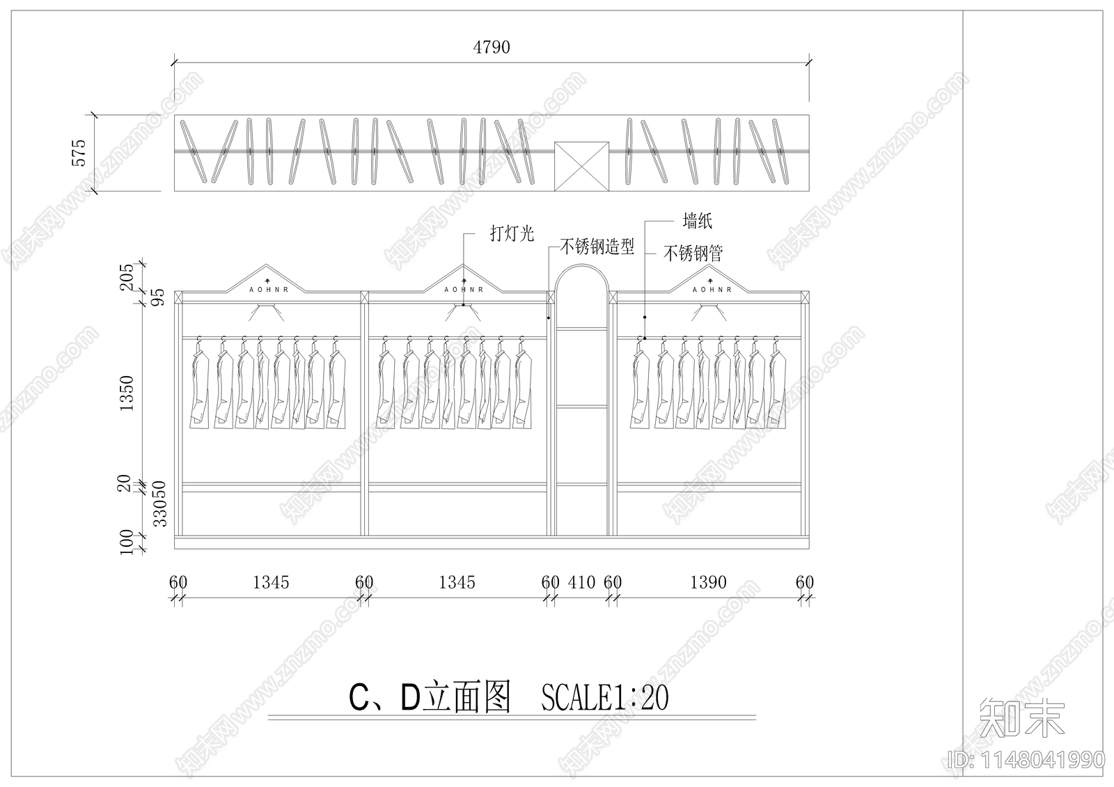 现代服装店室内cad施工图下载【ID:1148041990】