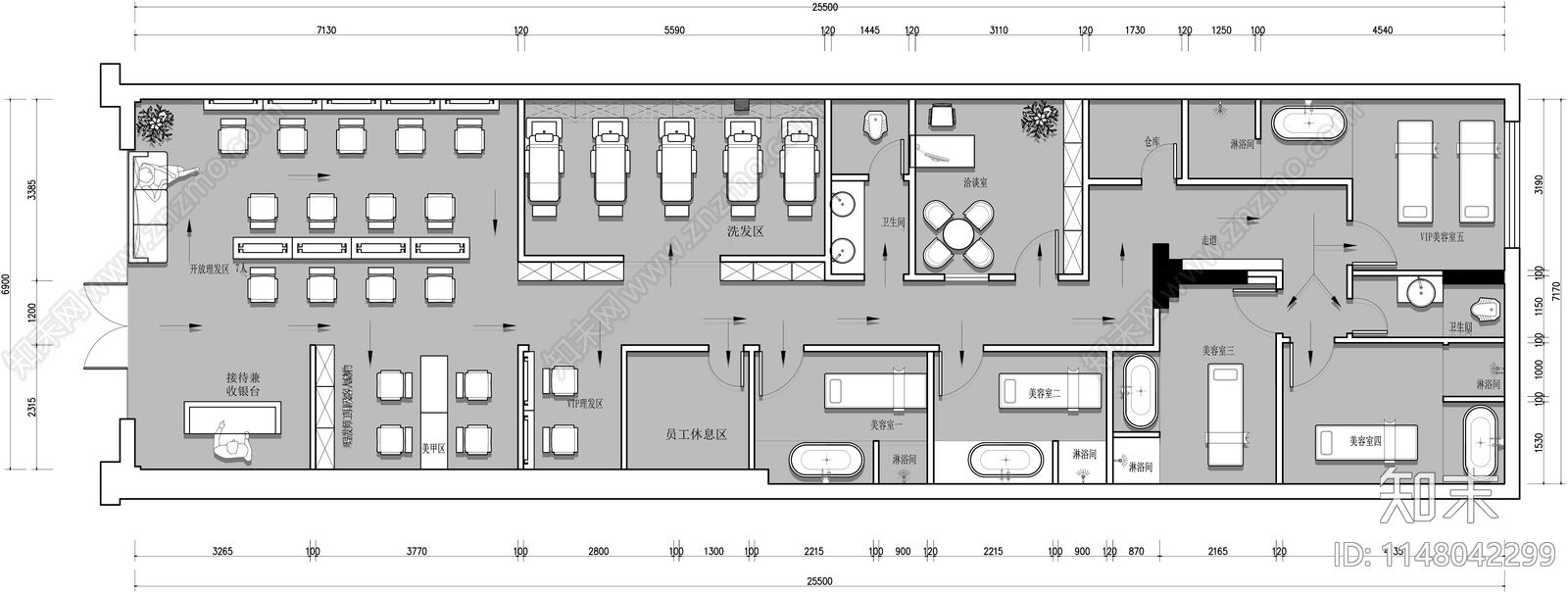 美容美发美甲机构平面图施工图下载【ID:1148042299】