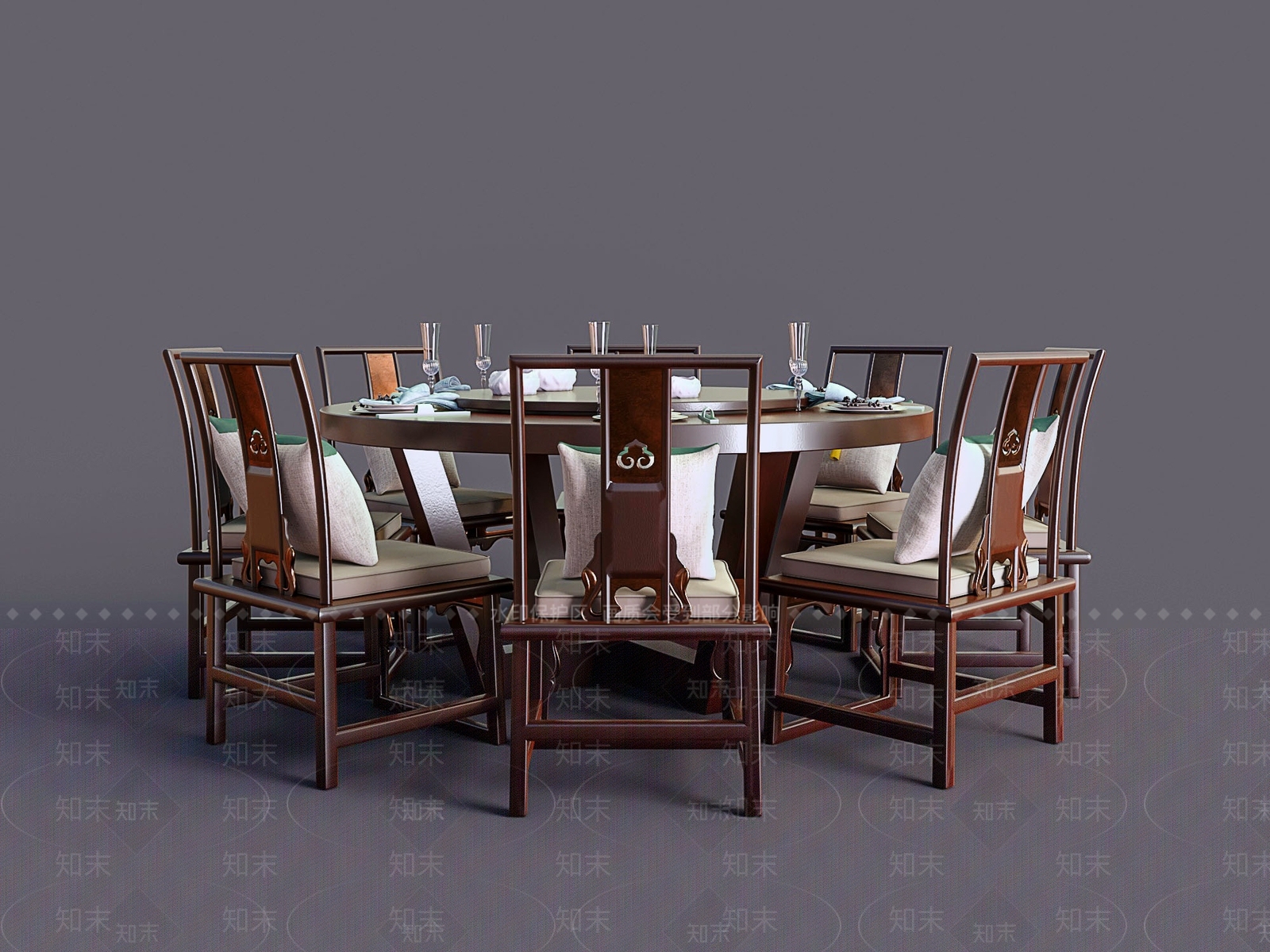 新中式红木圆桌椅组合3D模型下载【ID:1148042872】