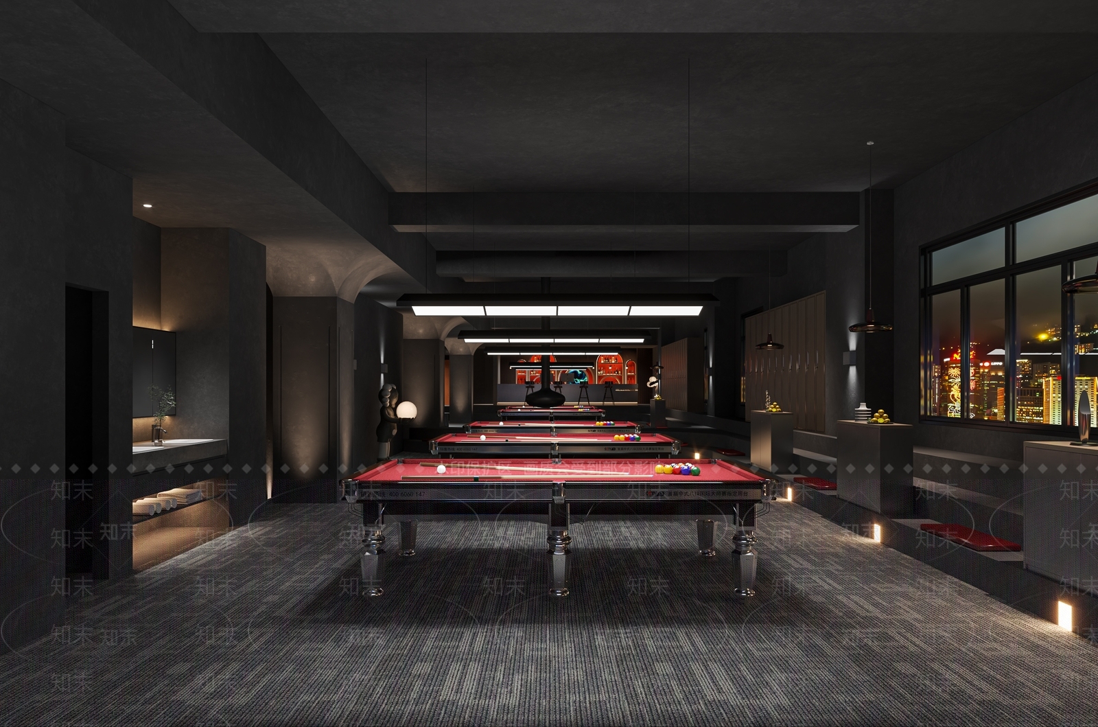 现代暗黑系台球室3D模型下载【ID:1148043841】