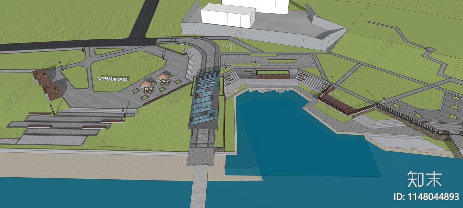 现代滨水码头景观SU模型下载【ID:1148044893】