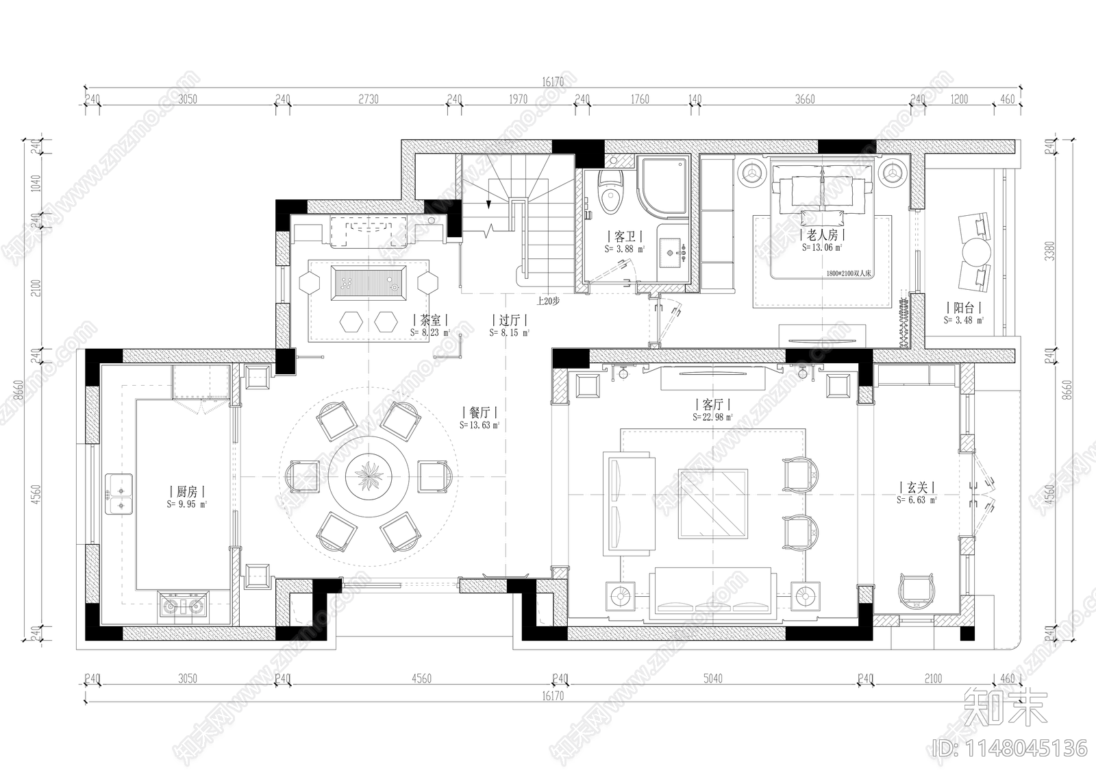 现代别墅室内cad施工图下载【ID:1148045136】