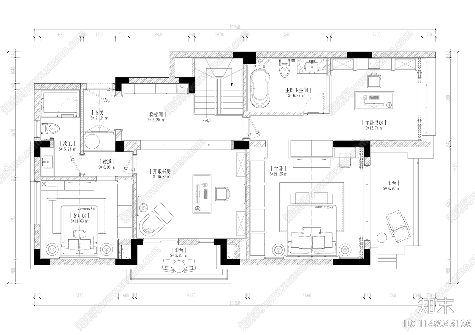 现代别墅室内cad施工图下载【ID:1148045136】