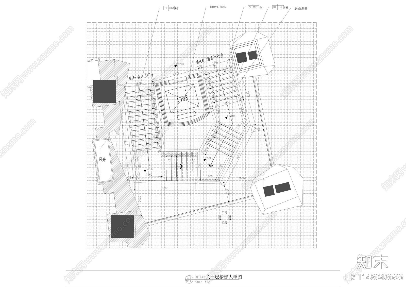 酒店大堂楼梯节点大样图cad施工图下载【ID:1148046696】