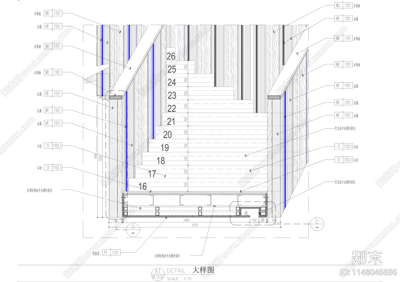 酒店大堂楼梯节点大样图cad施工图下载【ID:1148046696】