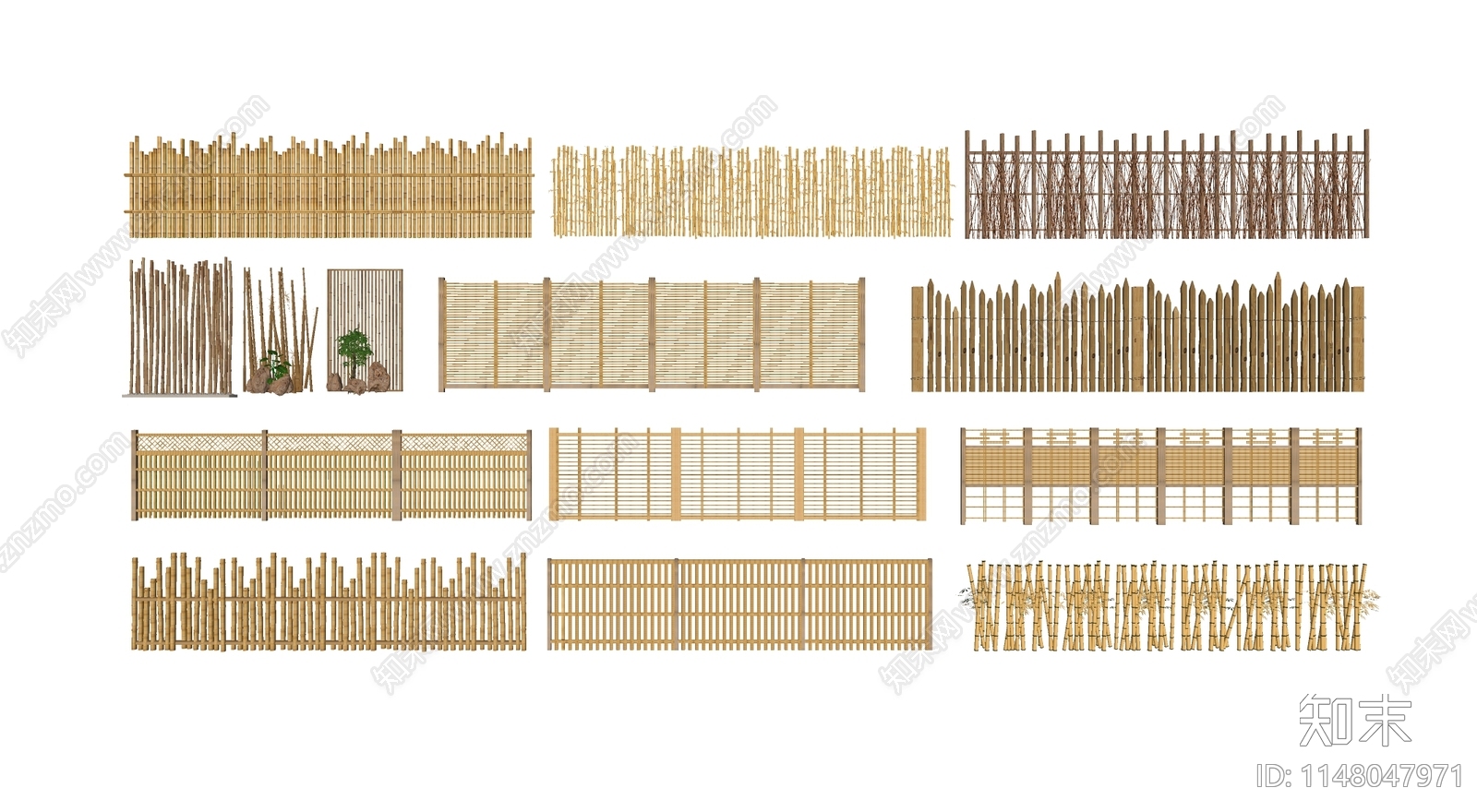 现代竹栅栏SU模型下载【ID:1148047971】