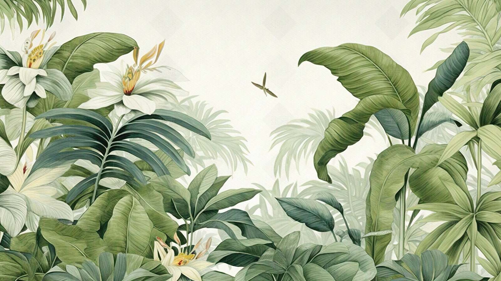 现代清新绿色植物树叶壁纸贴图下载【ID:1148047986】_【知末网贴图库】