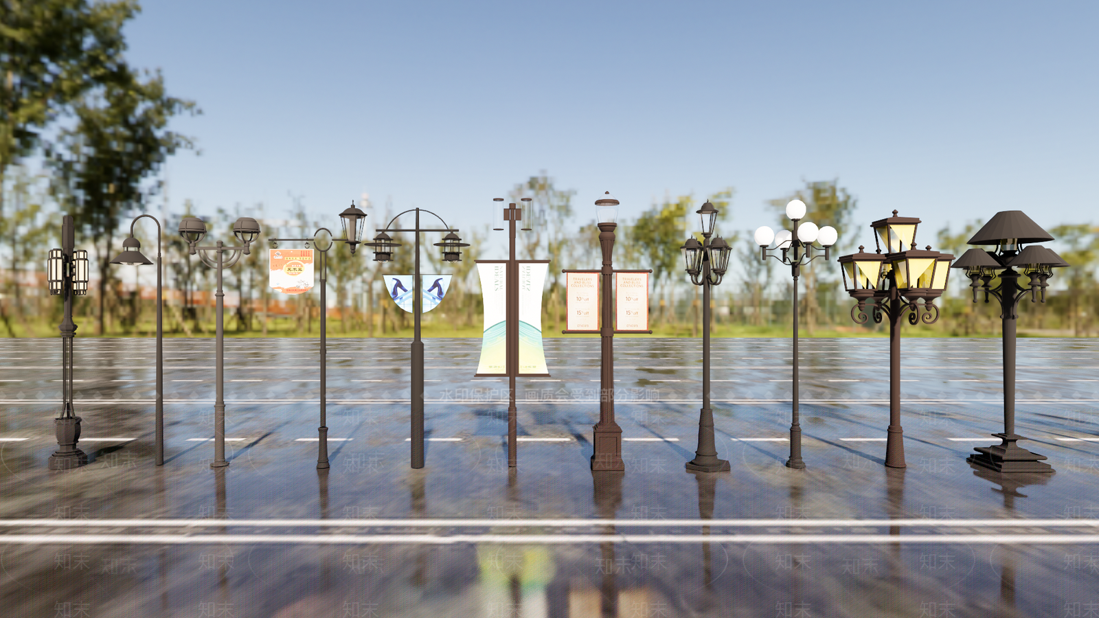 欧式铁艺路灯SU模型下载【ID:1148049127】