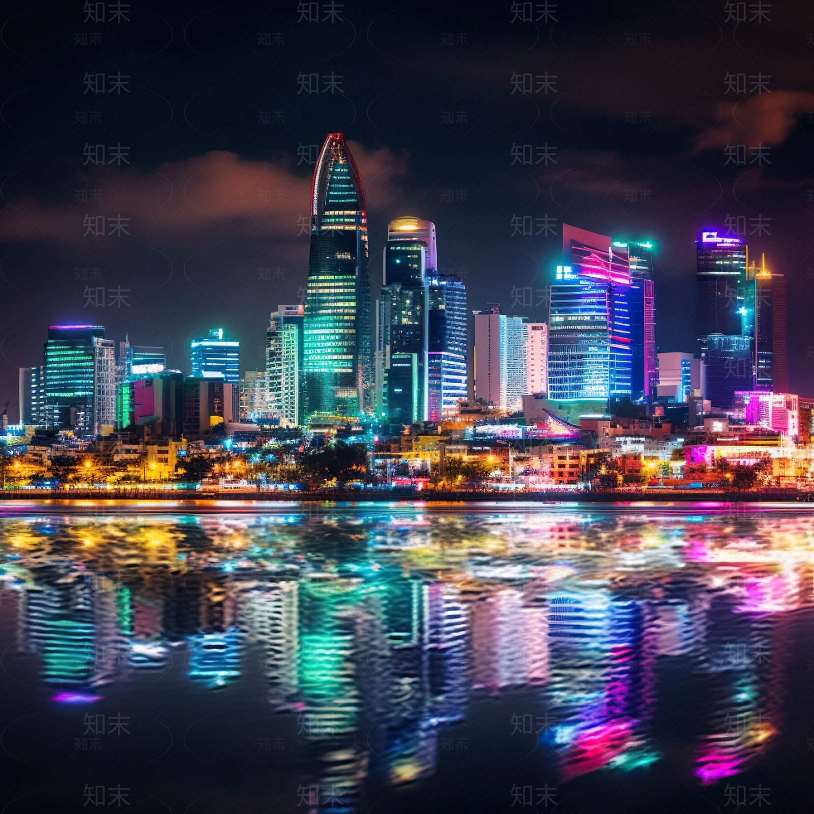 夜晚炫彩灯光城市外景贴图下载【ID:1148050327】