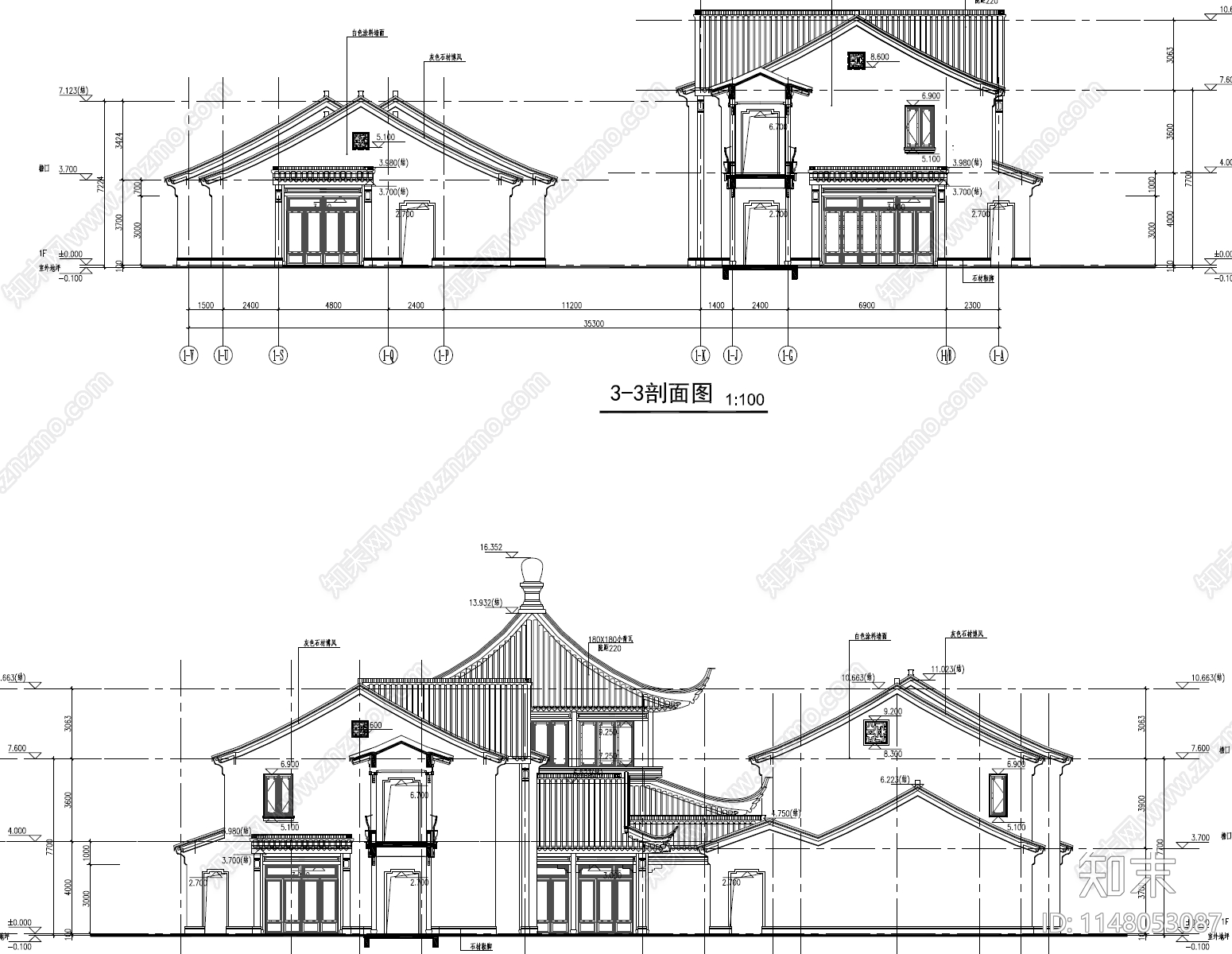 乌镇达园新中式坡屋顶商业街区建筑cad施工图下载【ID:1148053087】