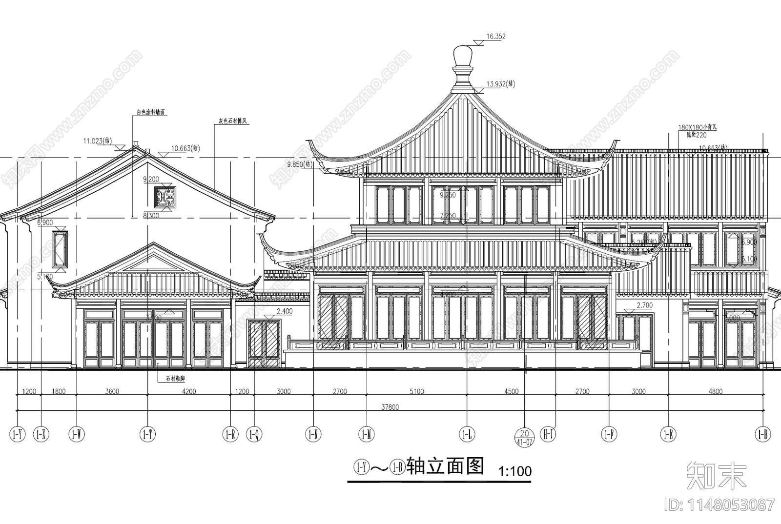 乌镇达园新中式坡屋顶商业街区建筑cad施工图下载【ID:1148053087】