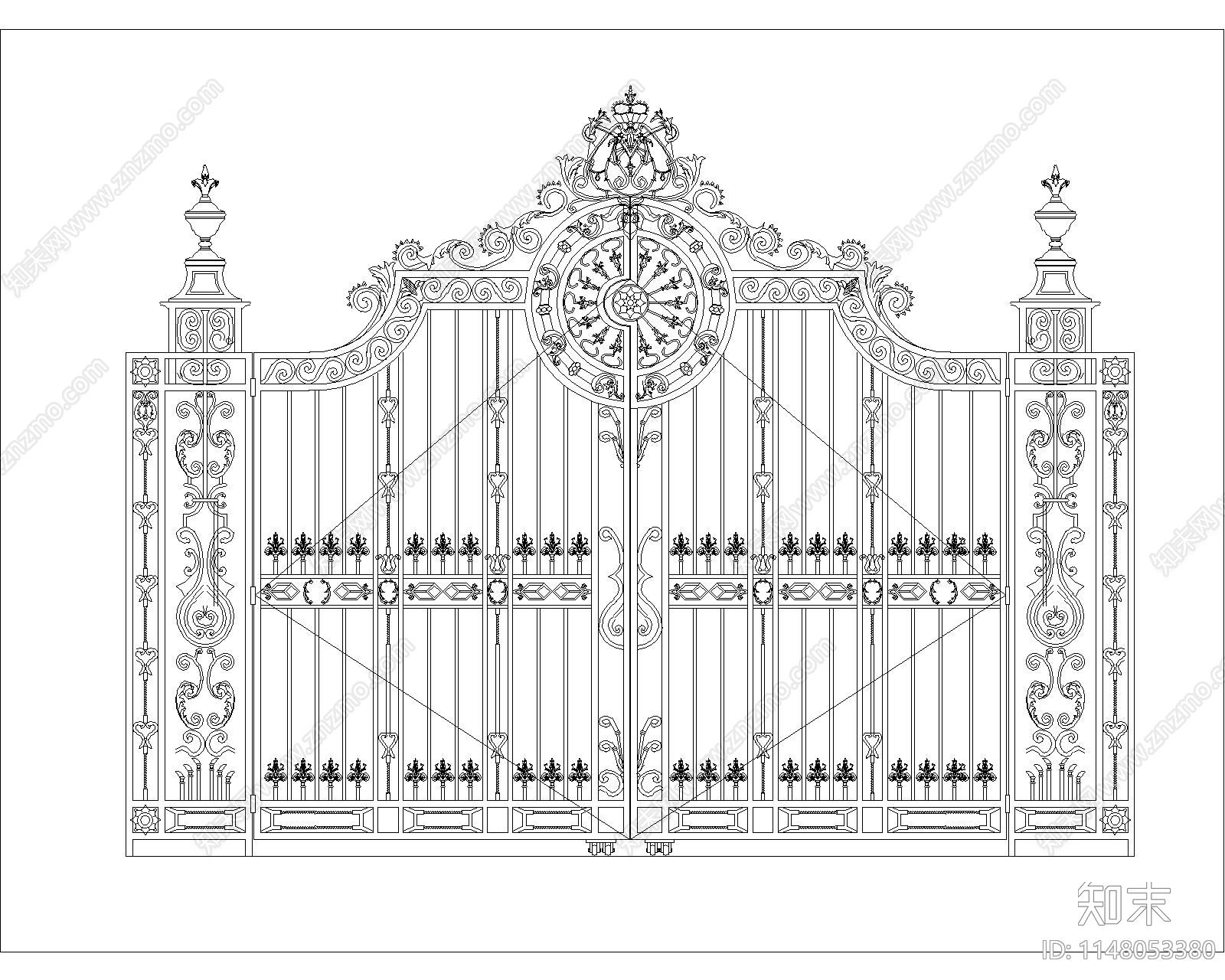 小区铁艺门图库施工图下载【ID:1148053380】