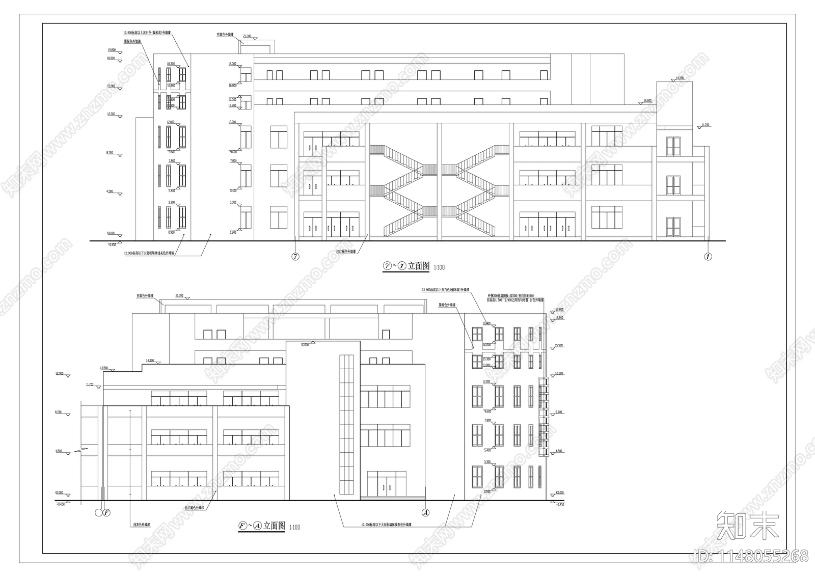 五层学校食堂建筑cad施工图下载【ID:1148055268】