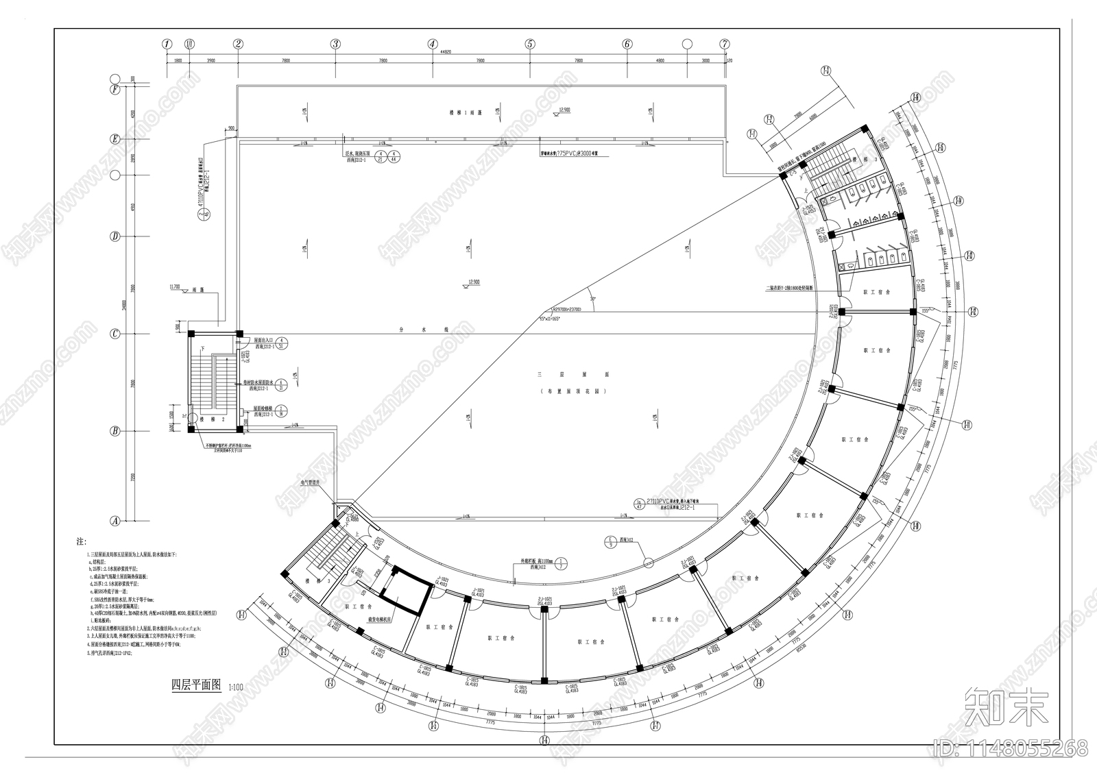 五层学校食堂建筑cad施工图下载【ID:1148055268】