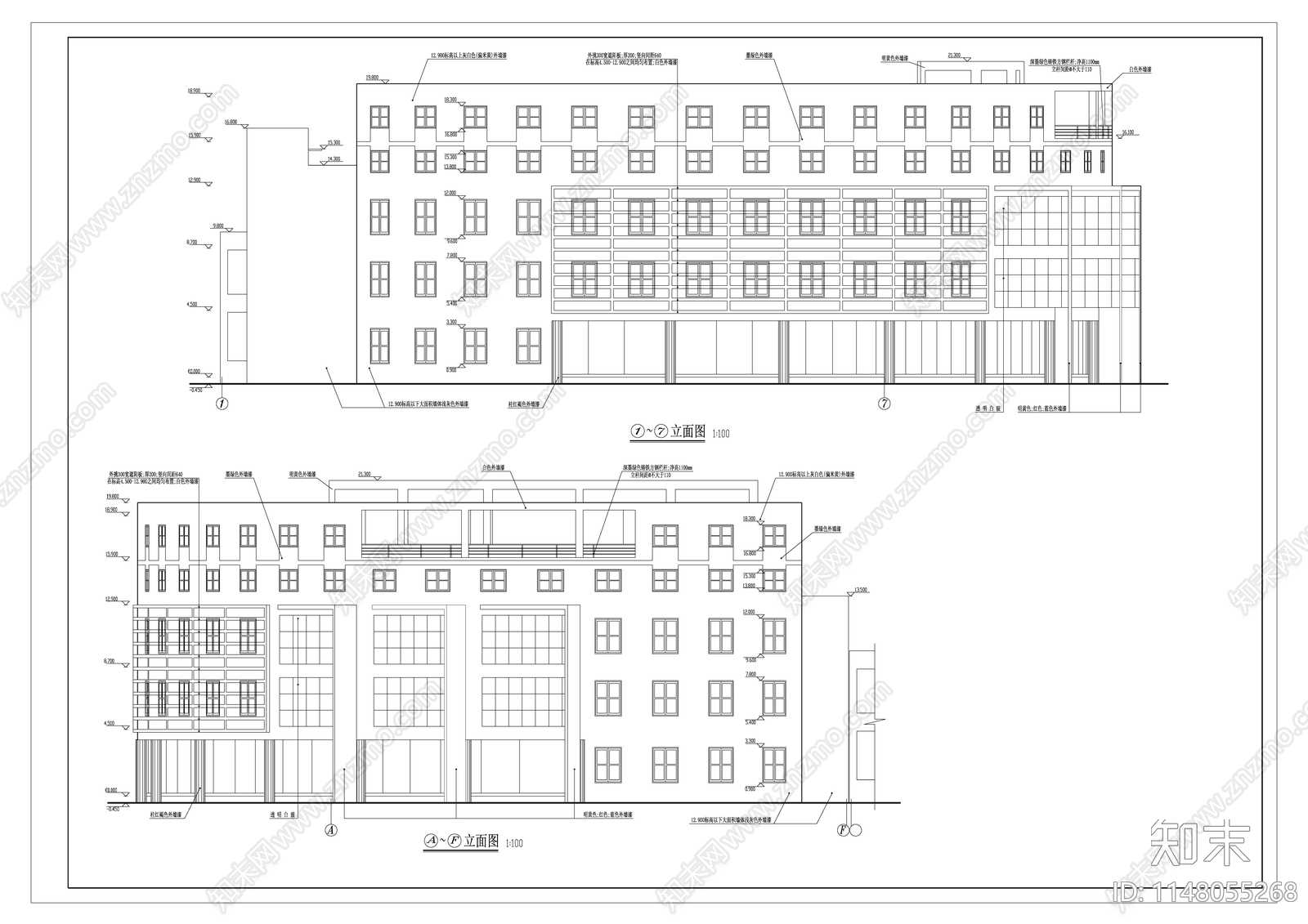 五层学校食堂建筑cad施工图下载【ID:1148055268】