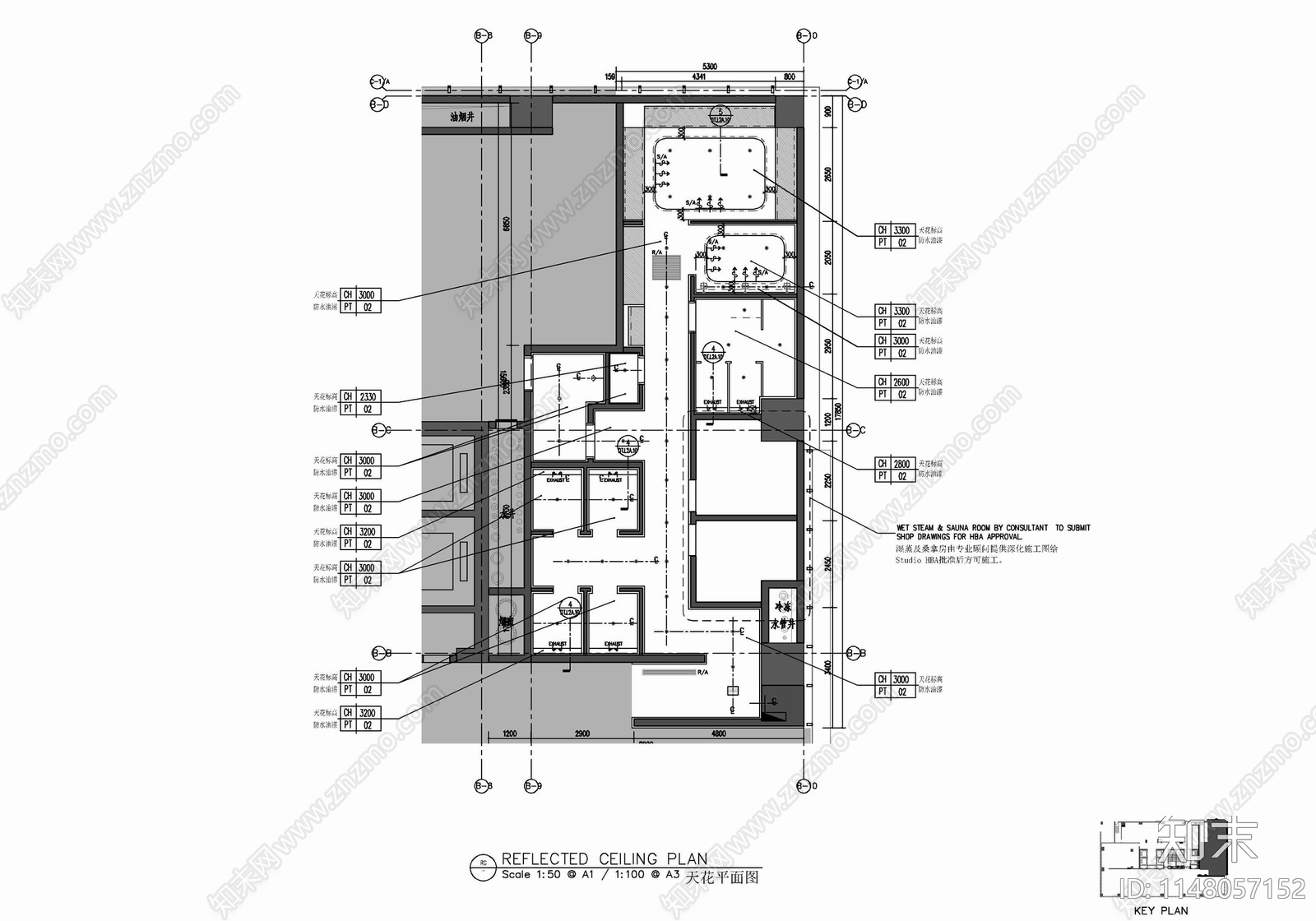 健身房游泳池更衣室康体SPA会所施工图下载【ID:1148057152】