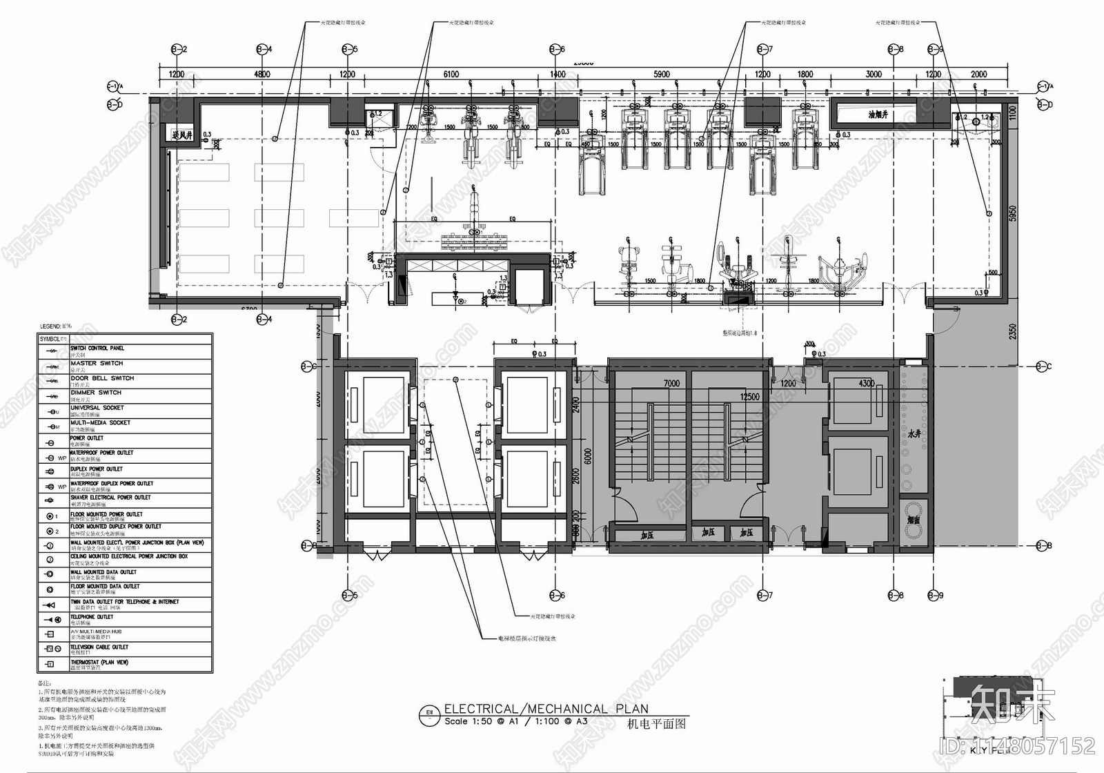 健身房游泳池更衣室康体SPA会所施工图下载【ID:1148057152】