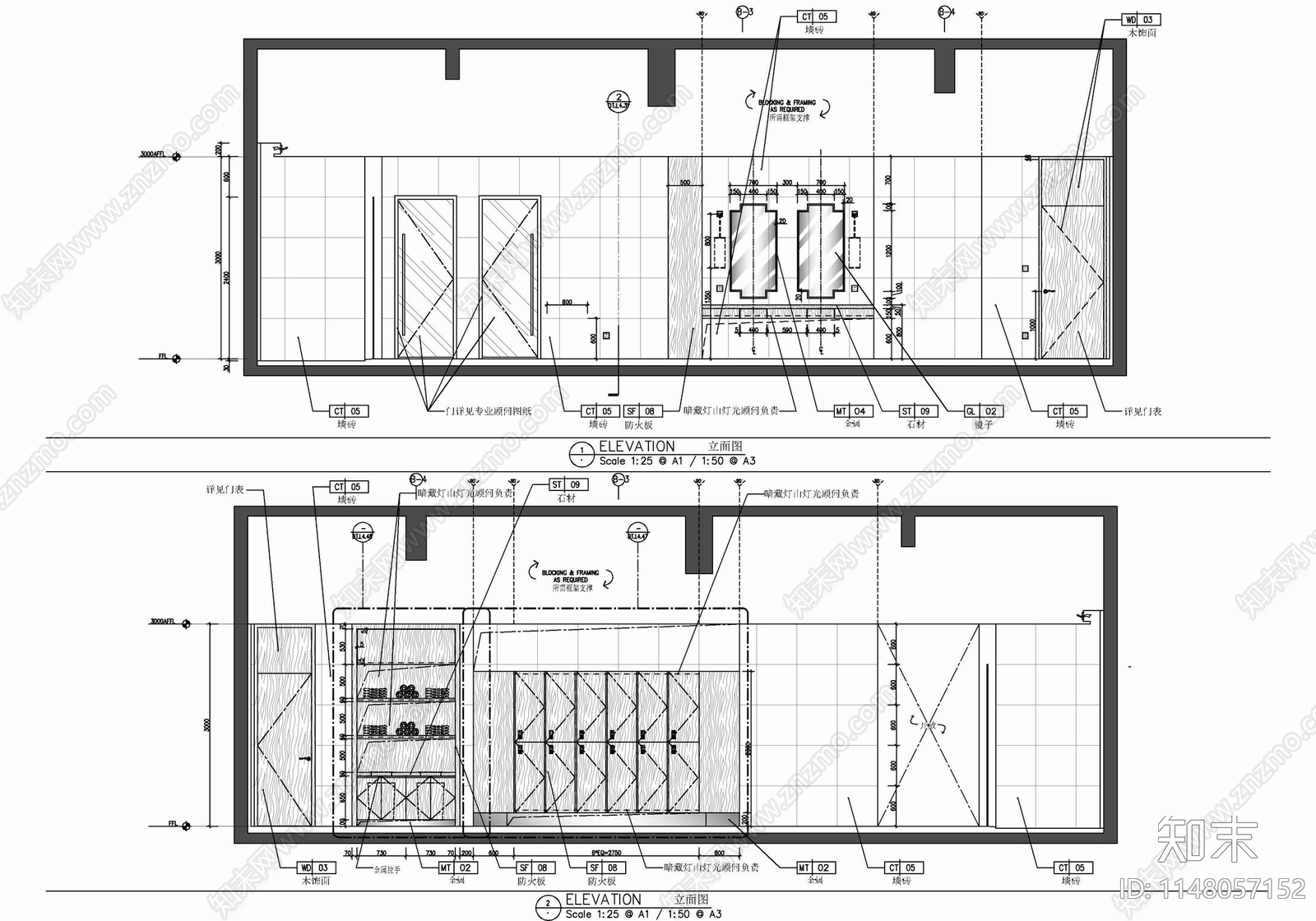 健身房游泳池更衣室康体SPA会所施工图下载【ID:1148057152】