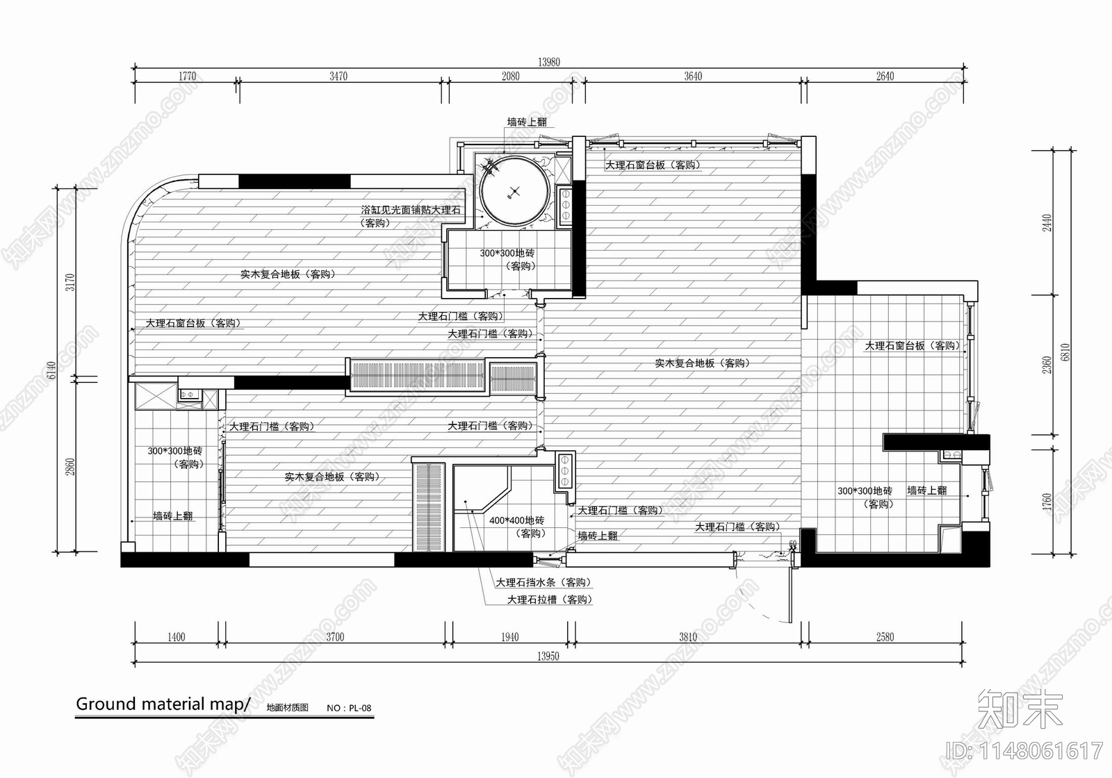 95㎡两居室家装公寓样板间cad施工图下载【ID:1148061617】