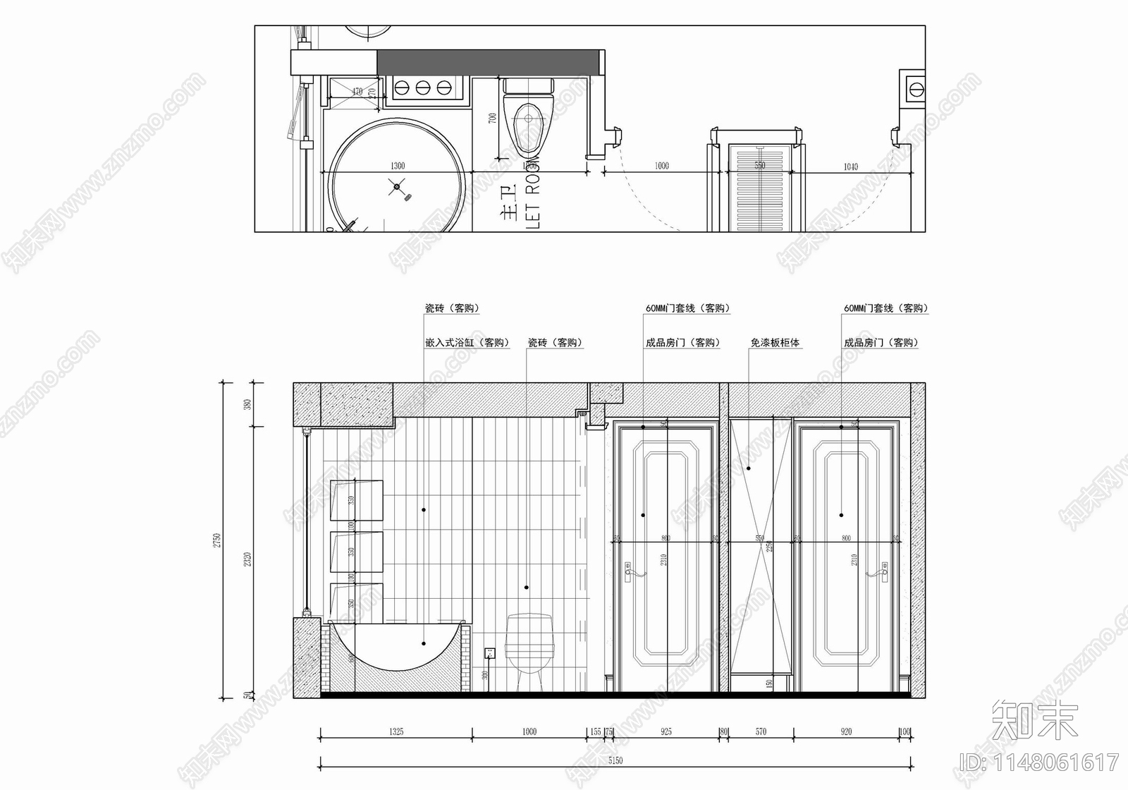 95㎡两居室家装公寓样板间cad施工图下载【ID:1148061617】