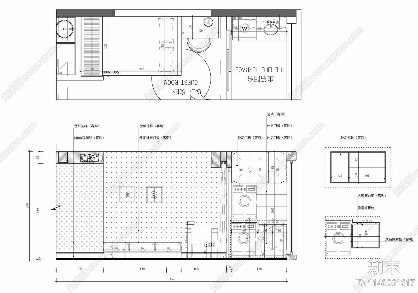 95㎡两居室家装公寓样板间cad施工图下载【ID:1148061617】