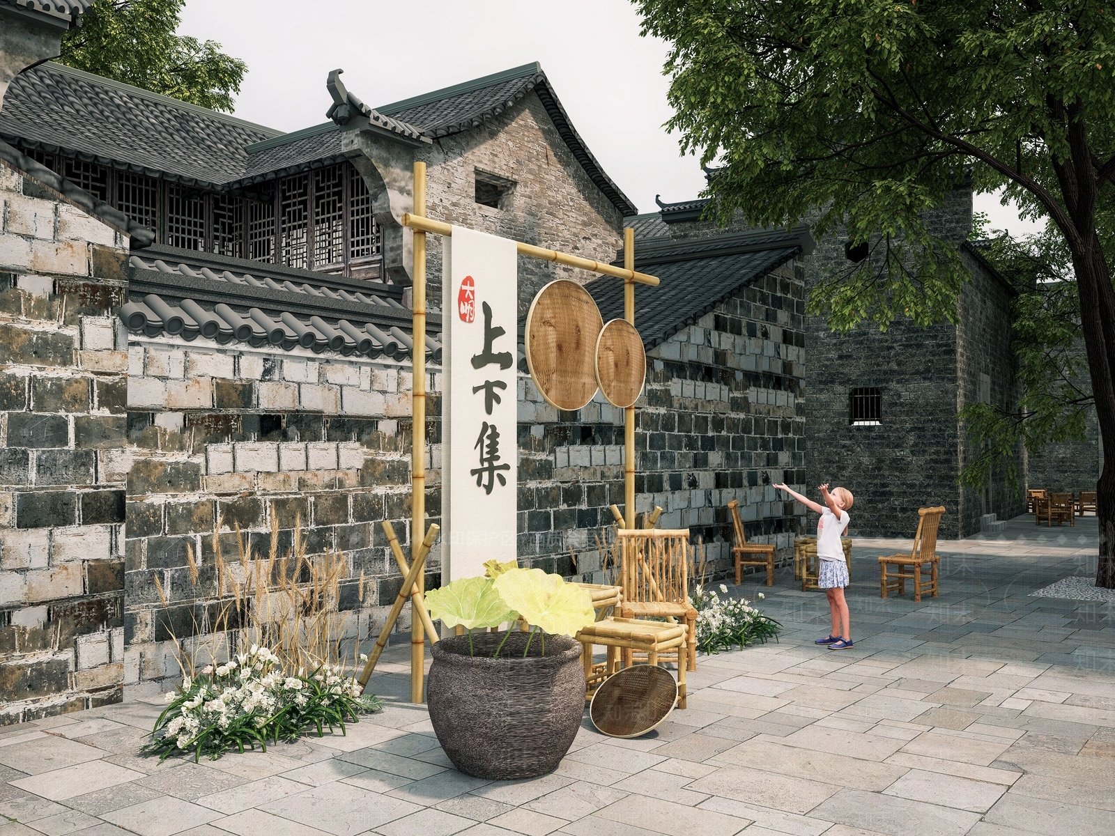 新中式古镇户外竹构美陈SU模型下载【ID:1148062147】
