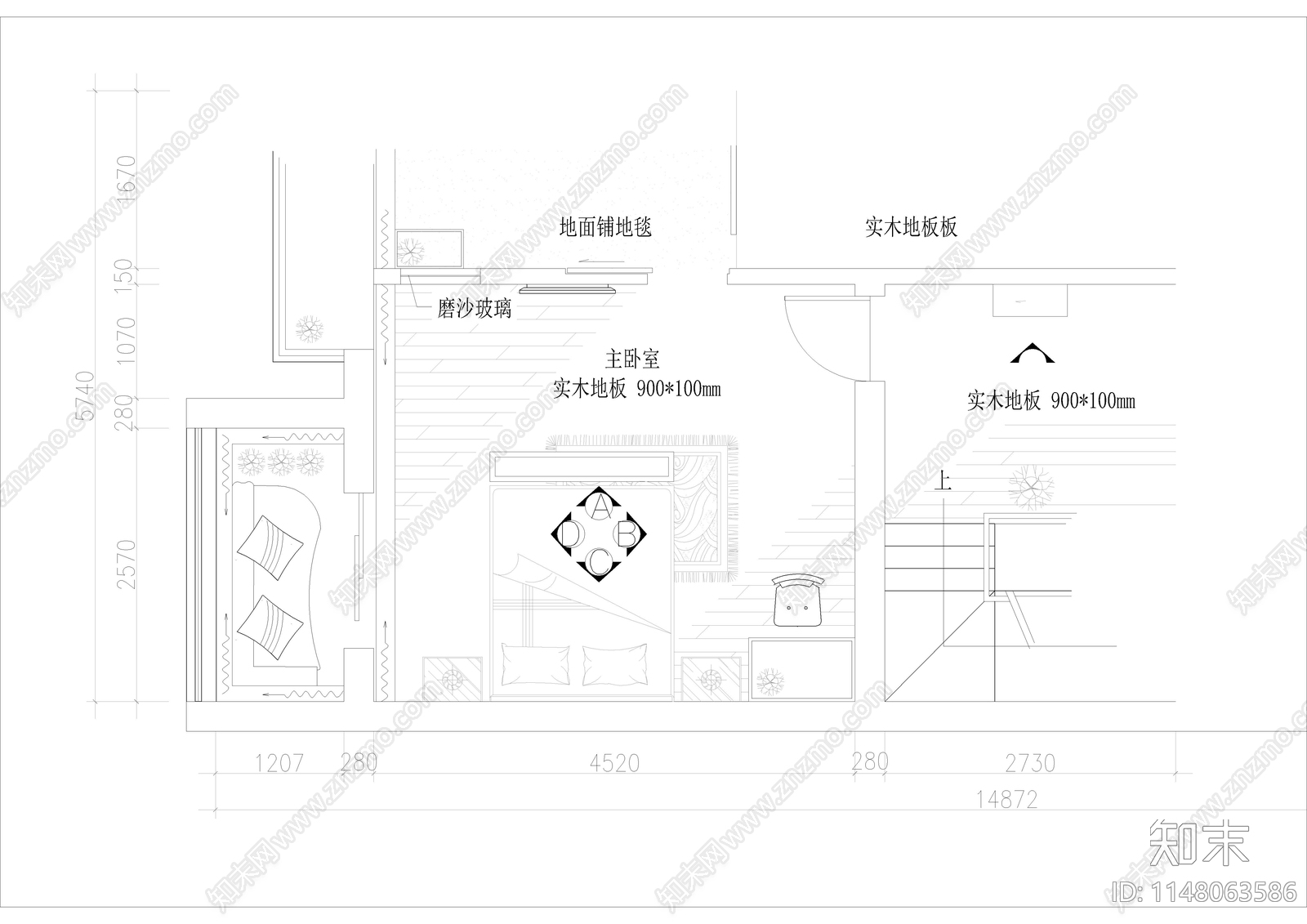 别墅阁楼主卧装饰施工图下载【ID:1148063586】