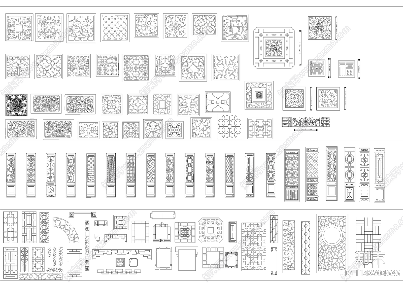 新中式家具隔断图库cad施工图下载【ID:1148204636】