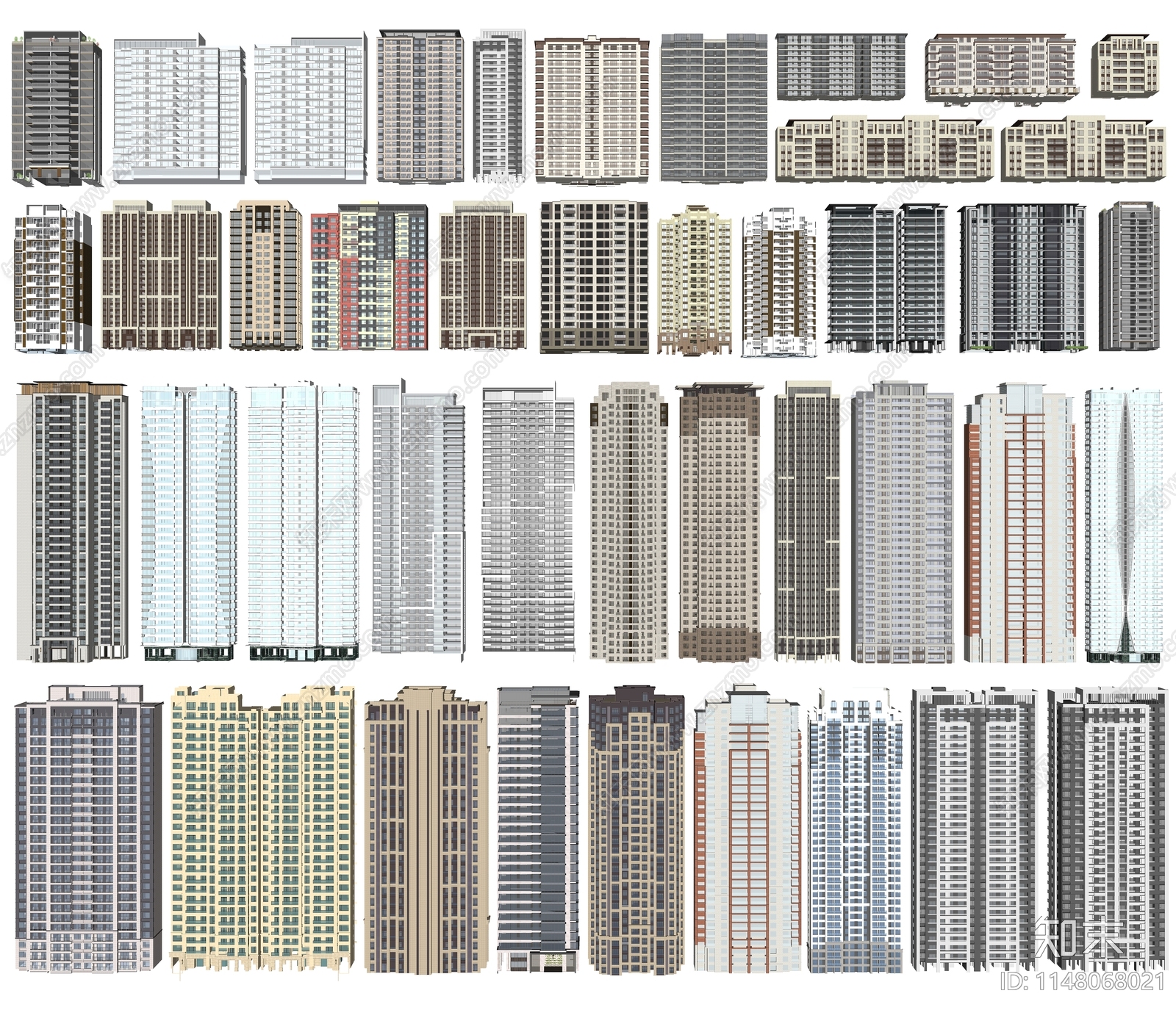 现代高层住宅建筑SU模型下载【ID:1148068021】