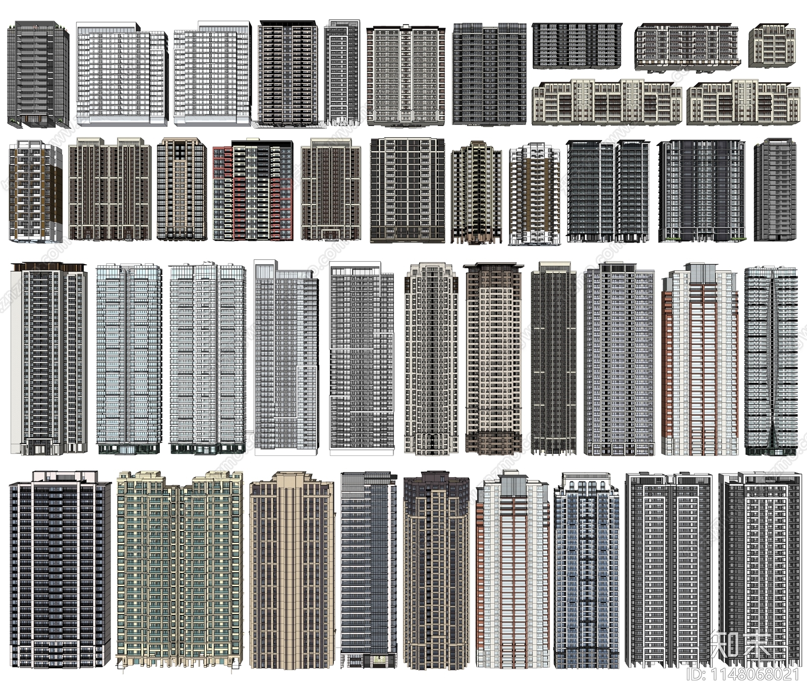 现代高层住宅建筑SU模型下载【ID:1148068021】