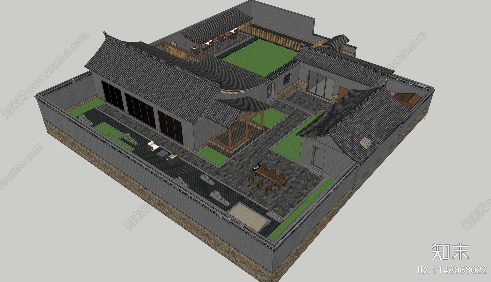 新中式农家乐民宿SU模型下载【ID:1148068022】