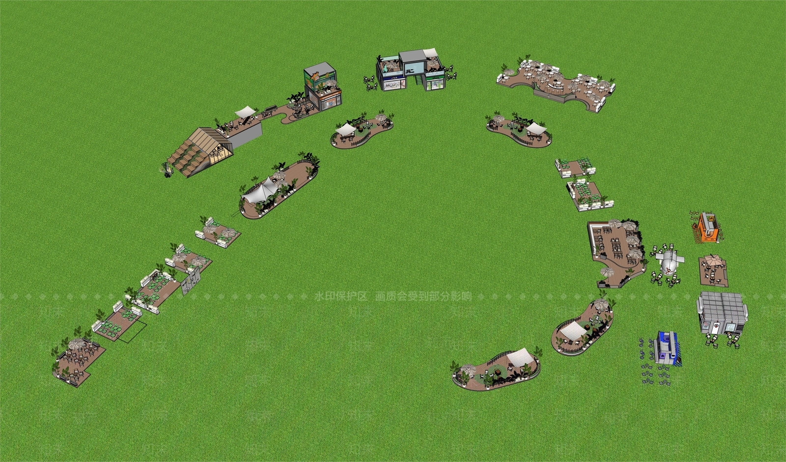 现代商业景观外摆SU模型下载【ID:1148074409】