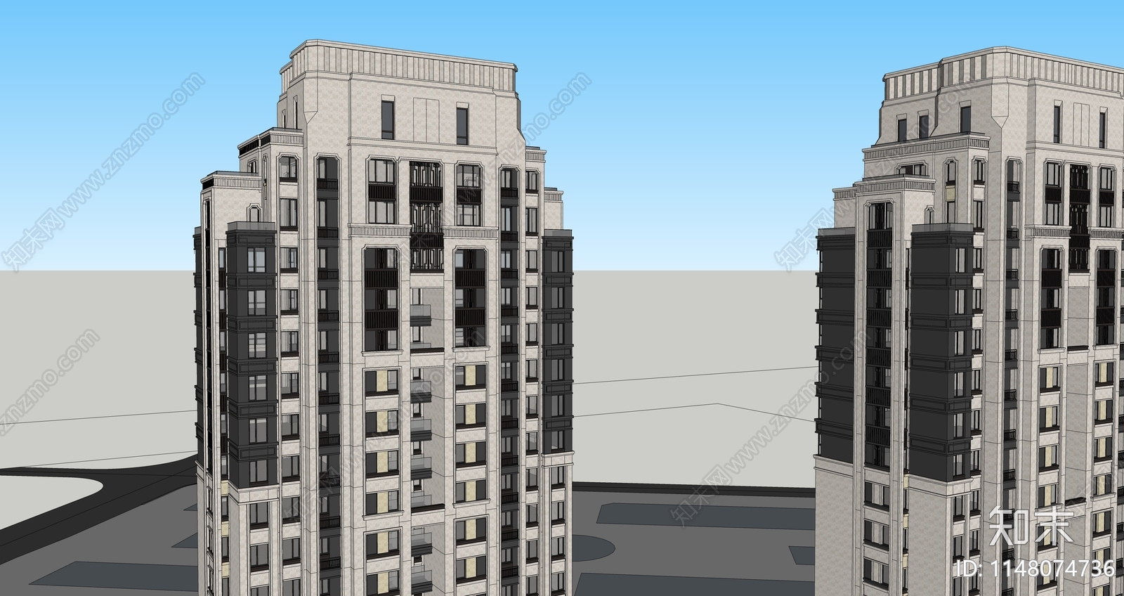现代风格高层住宅SU模型下载【ID:1148074736】