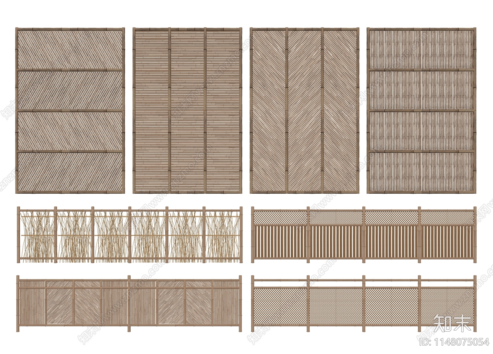 新中式竹篱笆栅栏SU模型下载【ID:1148075054】