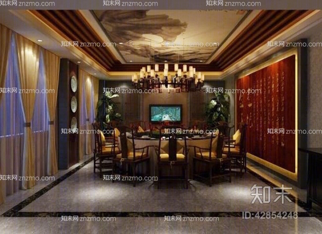 新中式酒店宴会厅3D模型下载【ID:42854248】