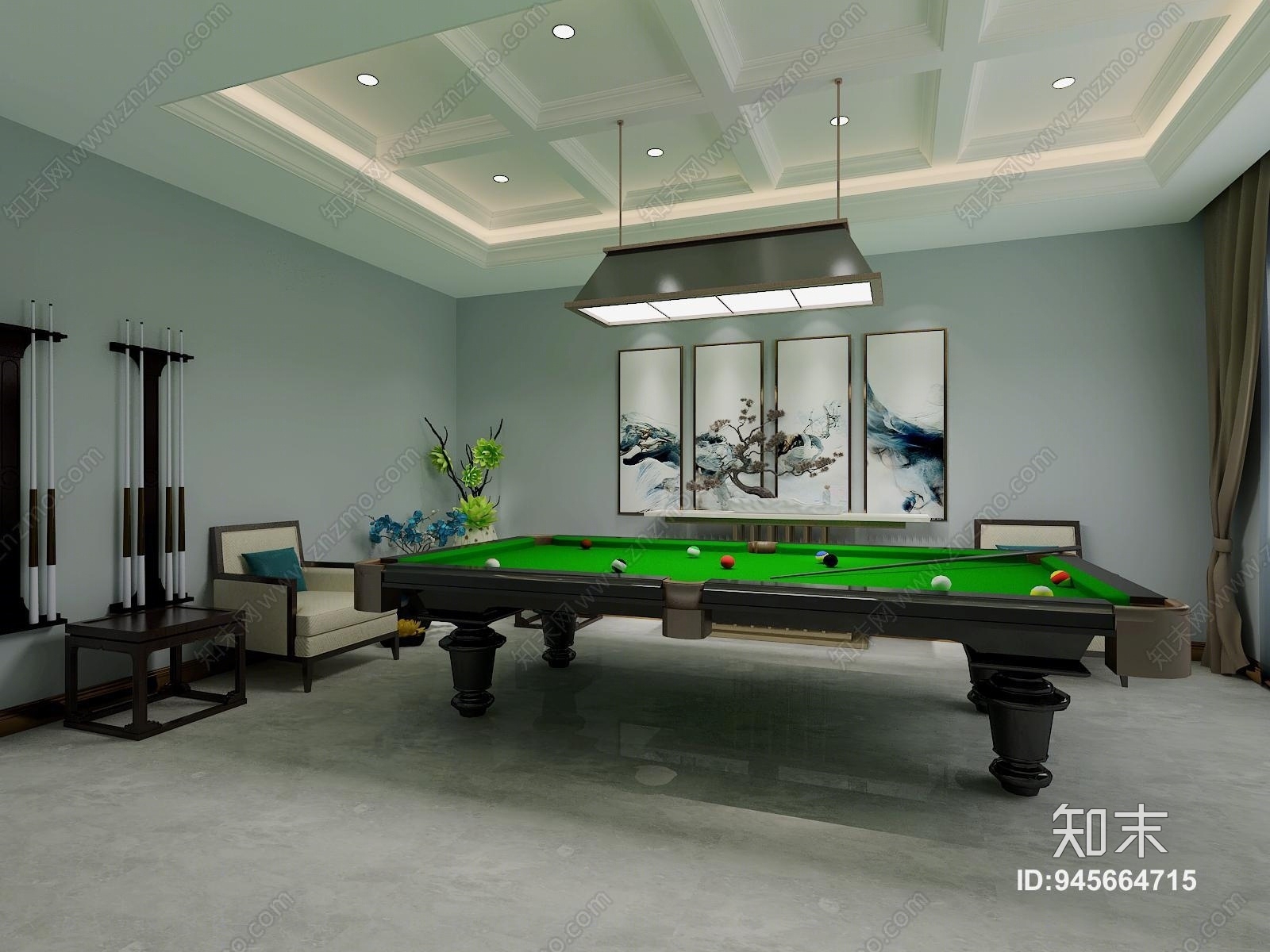 新中式娱乐活动室3D模型下载【ID:945664715】