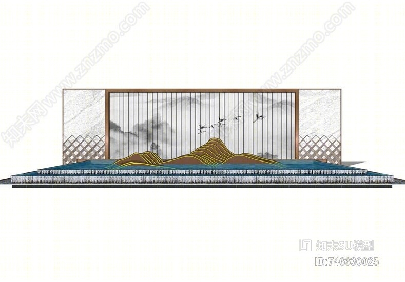 中式山水景墙SU模型下载【ID:746630025】