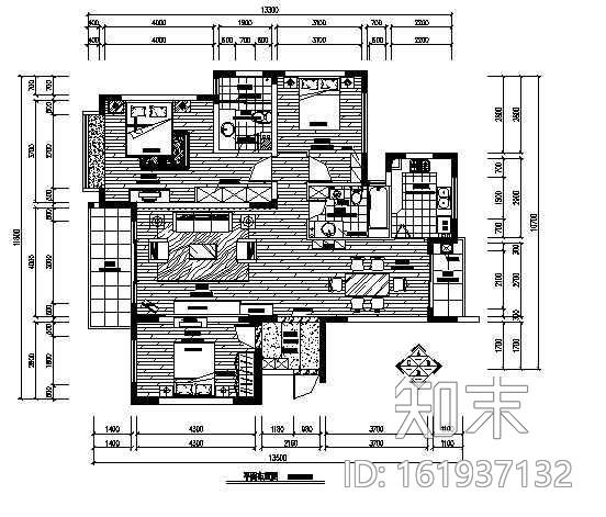 三居室家装图纸cad施工图下载【ID:161937132】