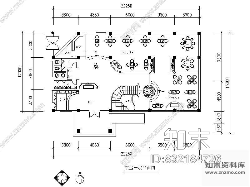 绍兴某茶室平面图施工图下载【ID:832184726】