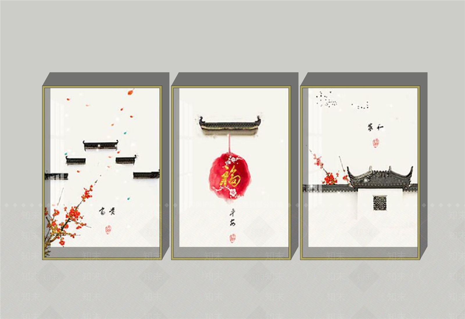 新中式装饰画SU模型下载【ID:172809173】