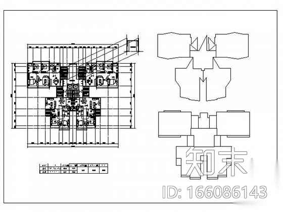 [经典]二梯四户高层住宅户型图（带入户花园，120平米）cad施工图下载【ID:166086143】