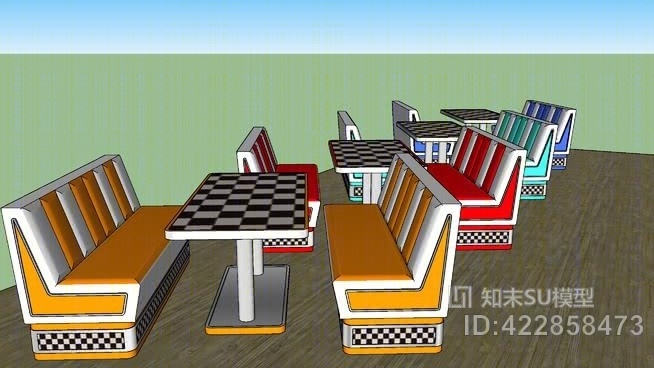 餐厅展位50年代风格的SU模型下载【ID:422858473】