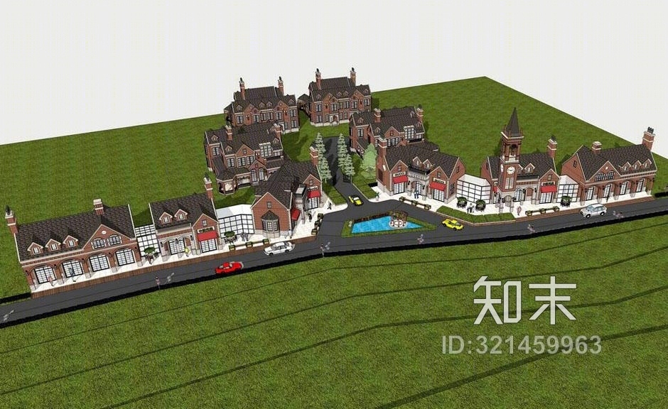 英式商业街SU模型下载【ID:321459963】