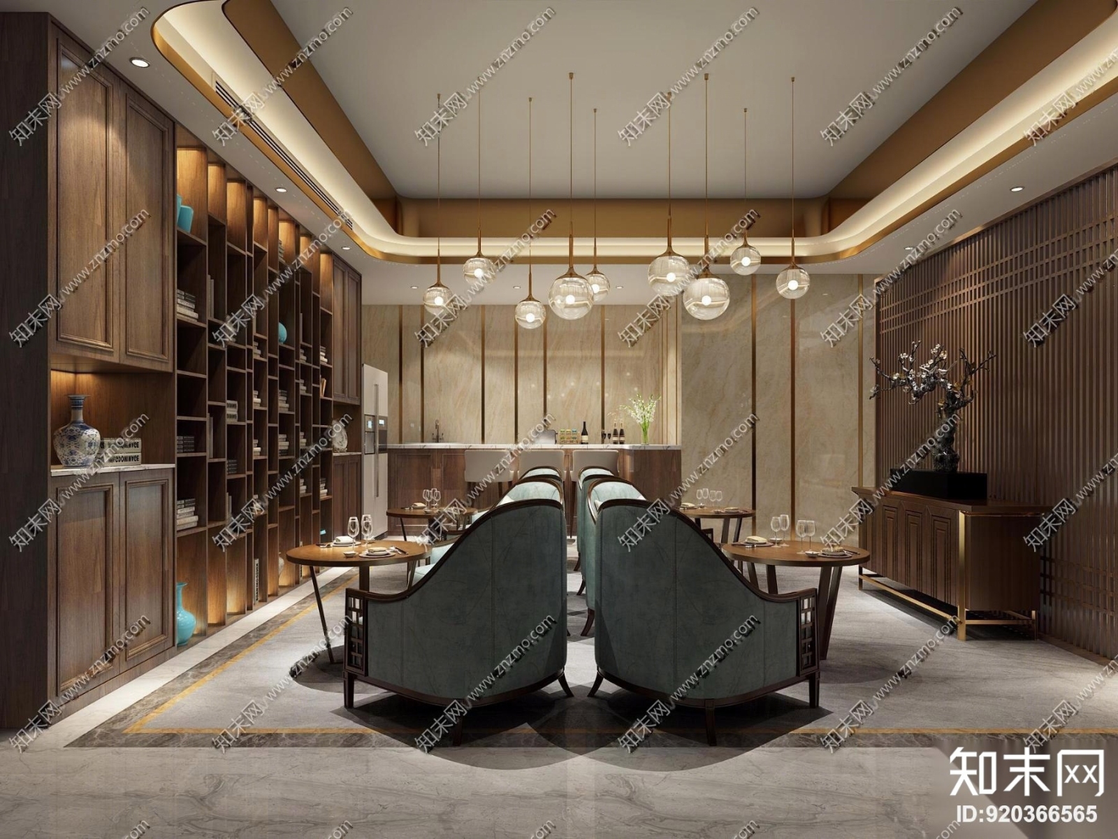 新中式办公室前台接待区3D模型下载【ID:920366565】