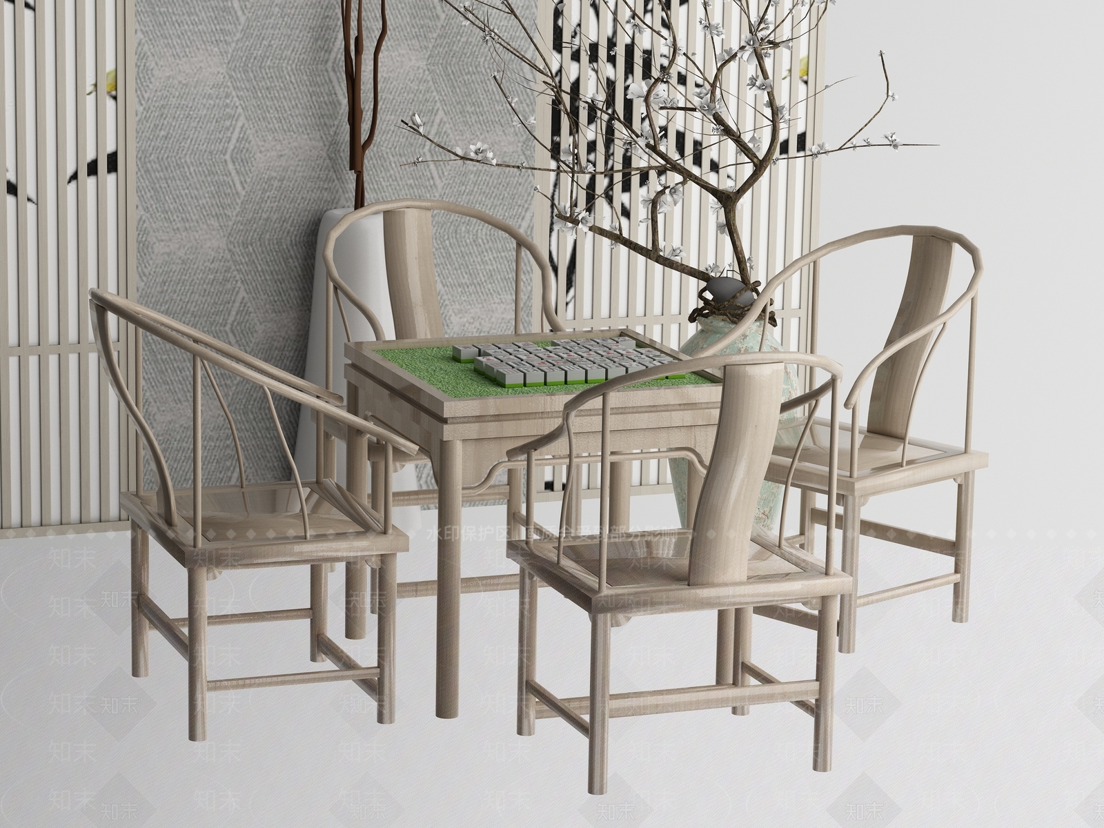 新中式麻将桌3D模型下载【ID:1148075794】