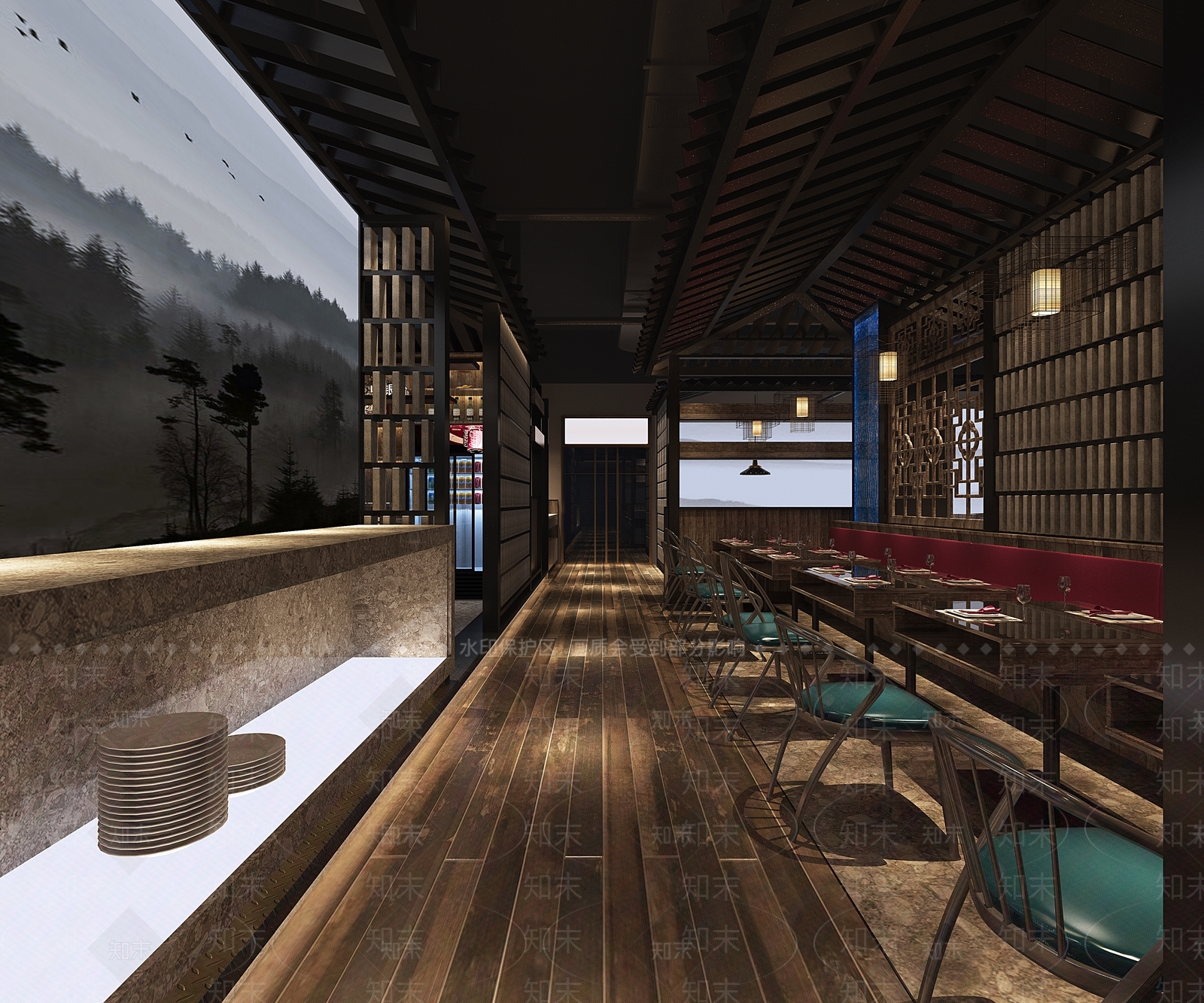 新中式中餐厅3D模型下载【ID:1148076339】