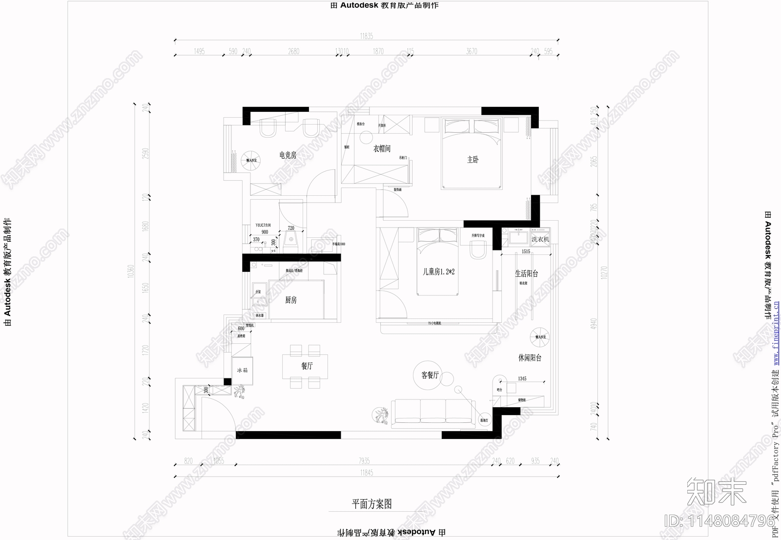 现代平层设计cad施工图下载【ID:1148084796】